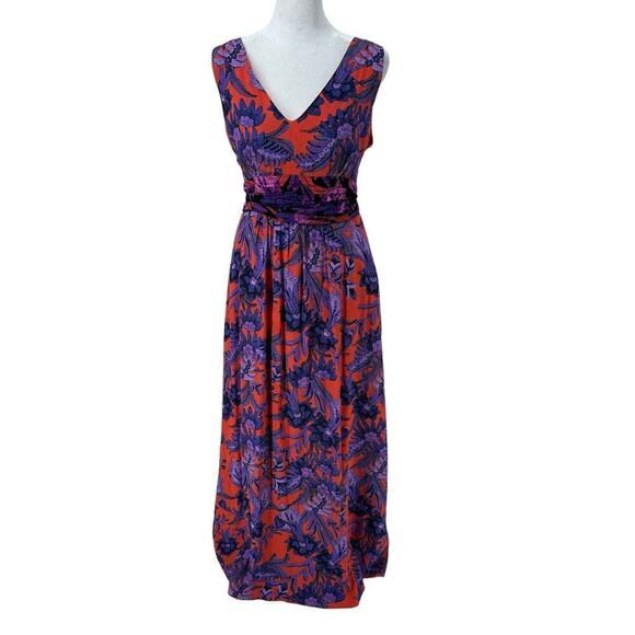 Anthropologie MAEVE Macie Maxi Dress Purple Floral Print Orange Purple Sz US 6 - Picture 2 of 14
